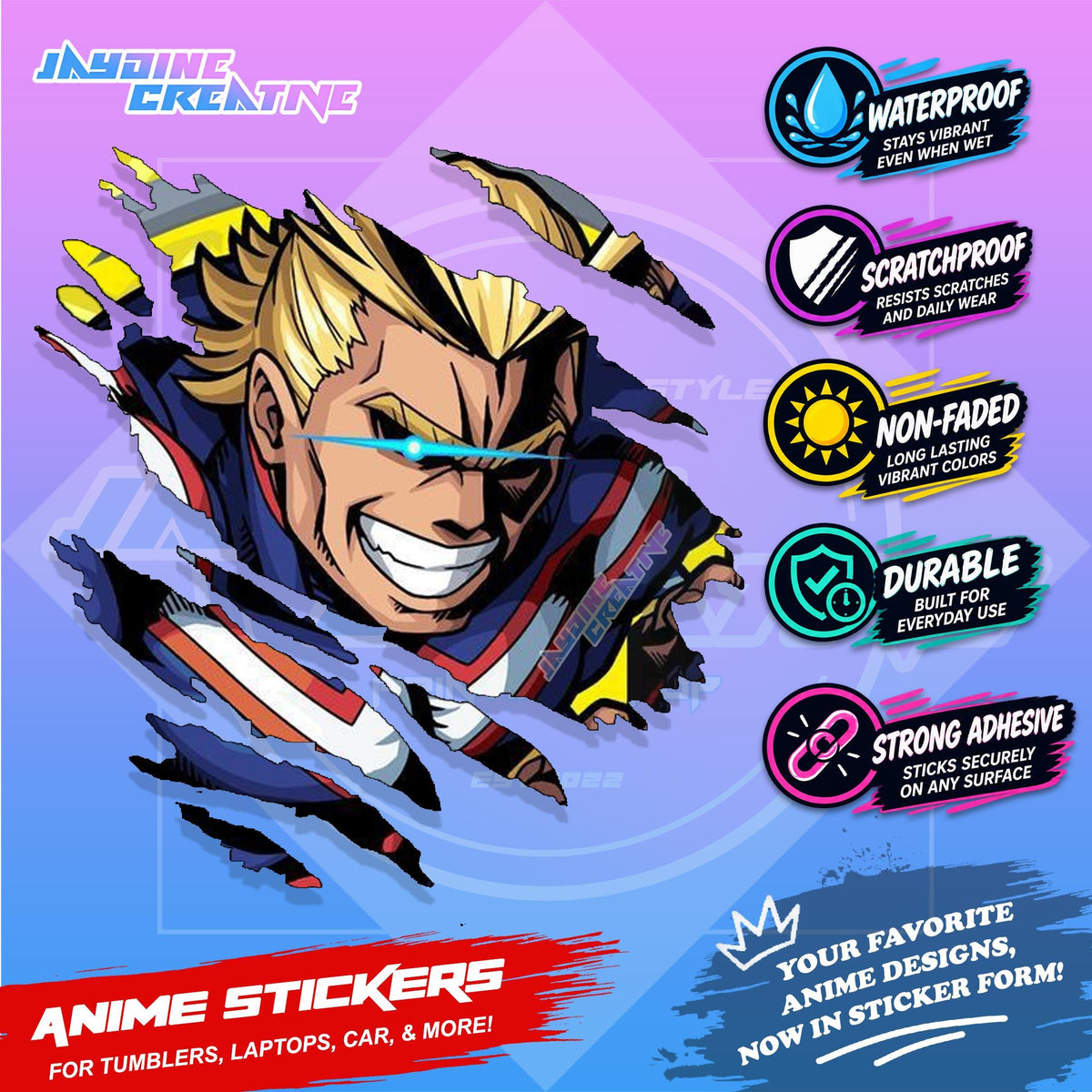 My Hero Academia Anime Inspired Scratch Sticker Waterproof Vinyl for Helmet, Car, Laptop & Tumbler