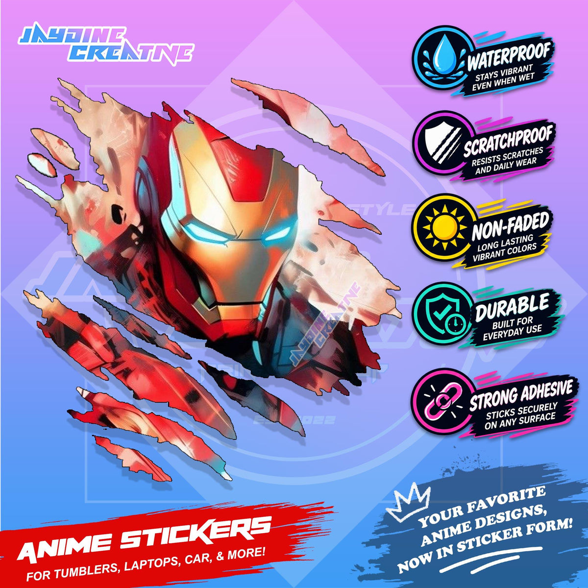 Ironman Marvel Inspired Scratch Sticker Waterproof Vinyl for Helmet, Motorcycle, Laptop & Tumbler