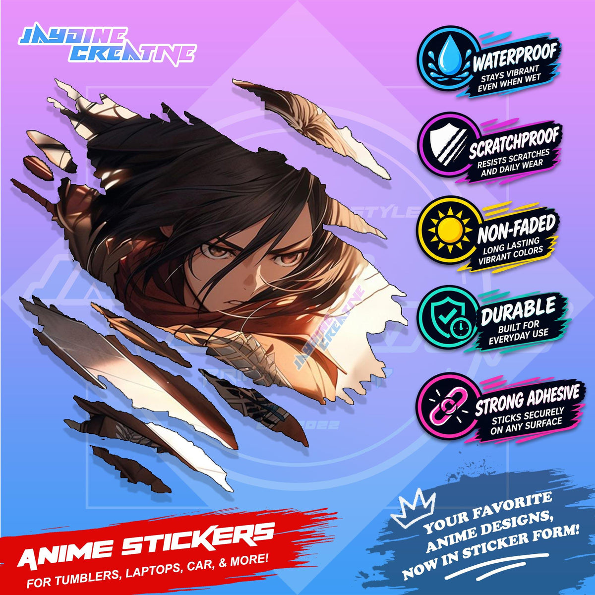Attack on Titan Anime Inspired Scratch Sticker Waterproof Vinyl for Helmet Motorcycle, Car & Tumbler