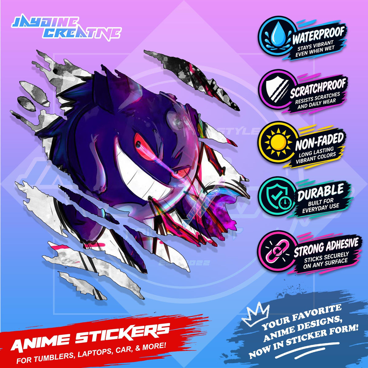 Pokemon Inspired Scratch Sticker | Waterproof Vinyl for Helmet, Motorcycle, Car & Tumbler
