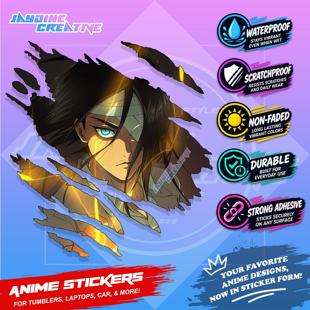 Attack on Titan Anime Inspired Scratch Sticker Waterproof Vinyl for Helmet Motorcycle, Car & Tumbler