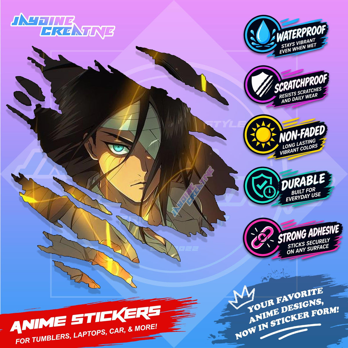 Attack on Titan Anime Inspired Scratch Sticker Waterproof Vinyl for Helmet Motorcycle, Car & Tumbler
