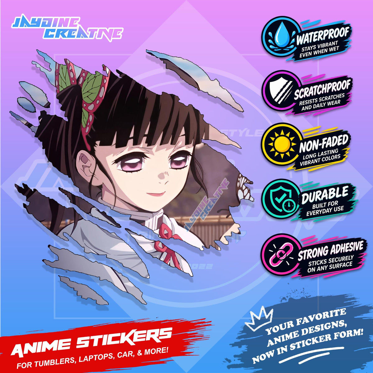 Demon Slayer Anime Inspired Scratch Sticker | Waterproof Vinyl for Helmet, Motorcycle & Tumbler