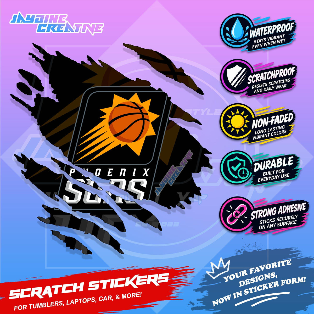 Basketball Team Inspired Scratch Sticker Waterproof Vinyl for Helmet, Motorcycle, Car, Laptop & Tumbler