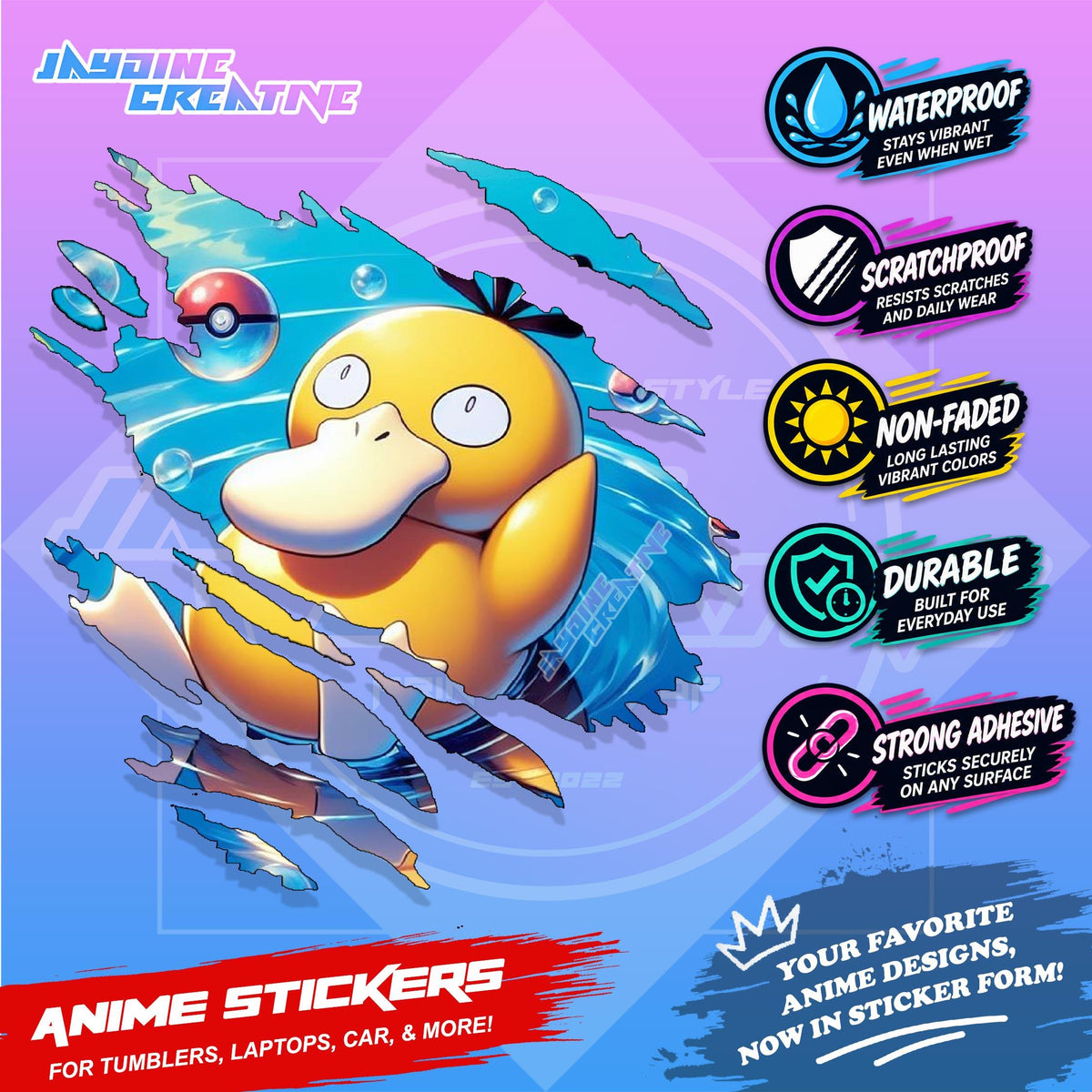 Pokemon Inspired Scratch Sticker | Waterproof Vinyl for Helmet, Motorcycle, Car & Tumbler
