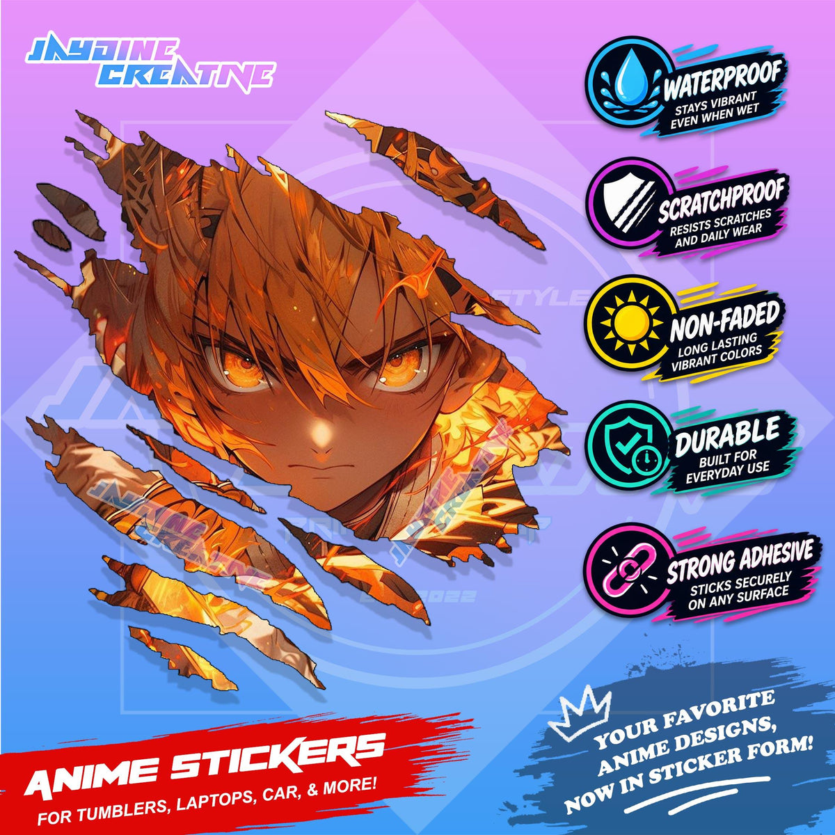All  Anime Inspired Scratch Sticker Waterproof Vinyl for Helmet, Motorcycle, Car, Laptop, Phone & Tumbler