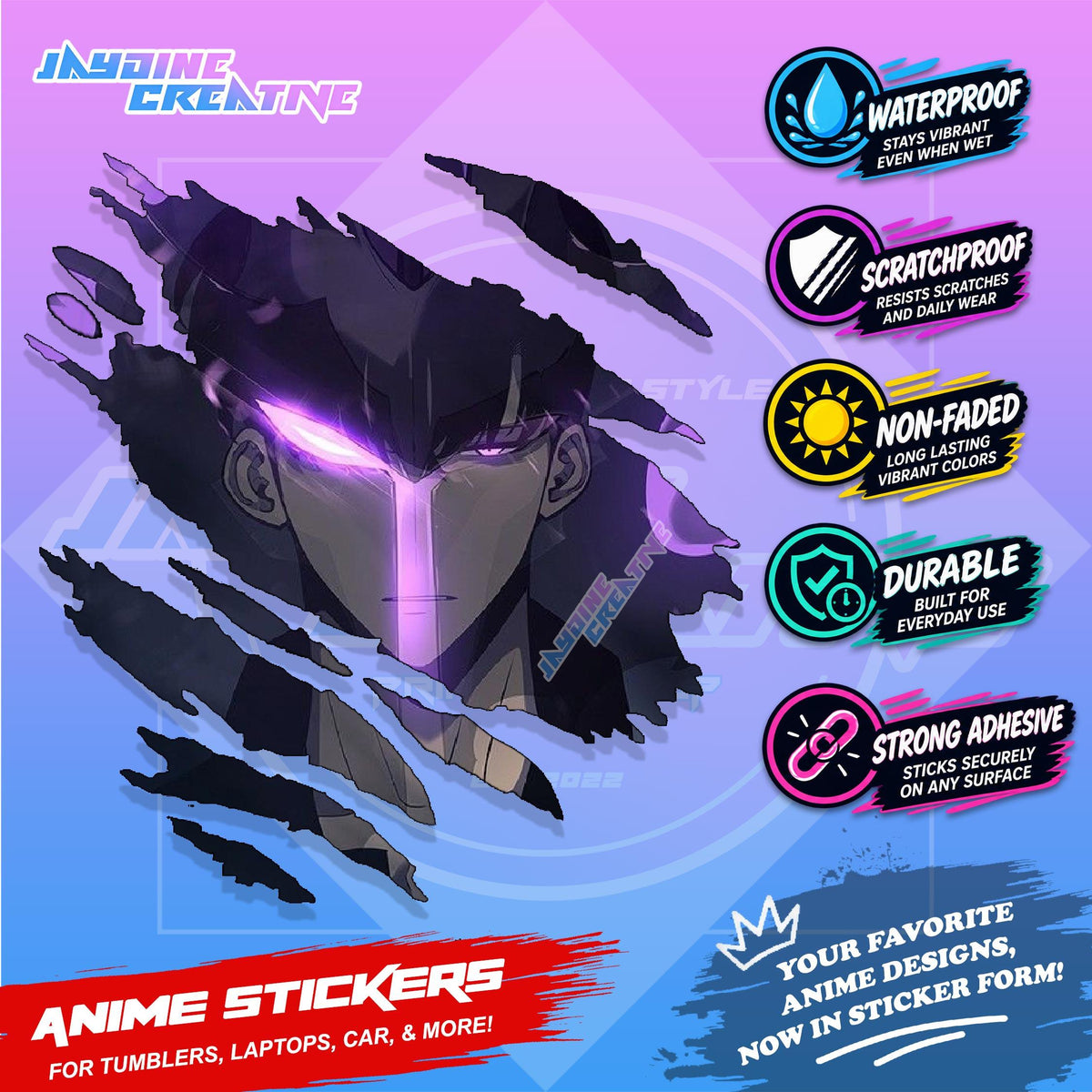 Solo Leveling Inspired Scratch Sticker | Waterproof Vinyl for Helmet, Motorcycle, Car & Tumbler