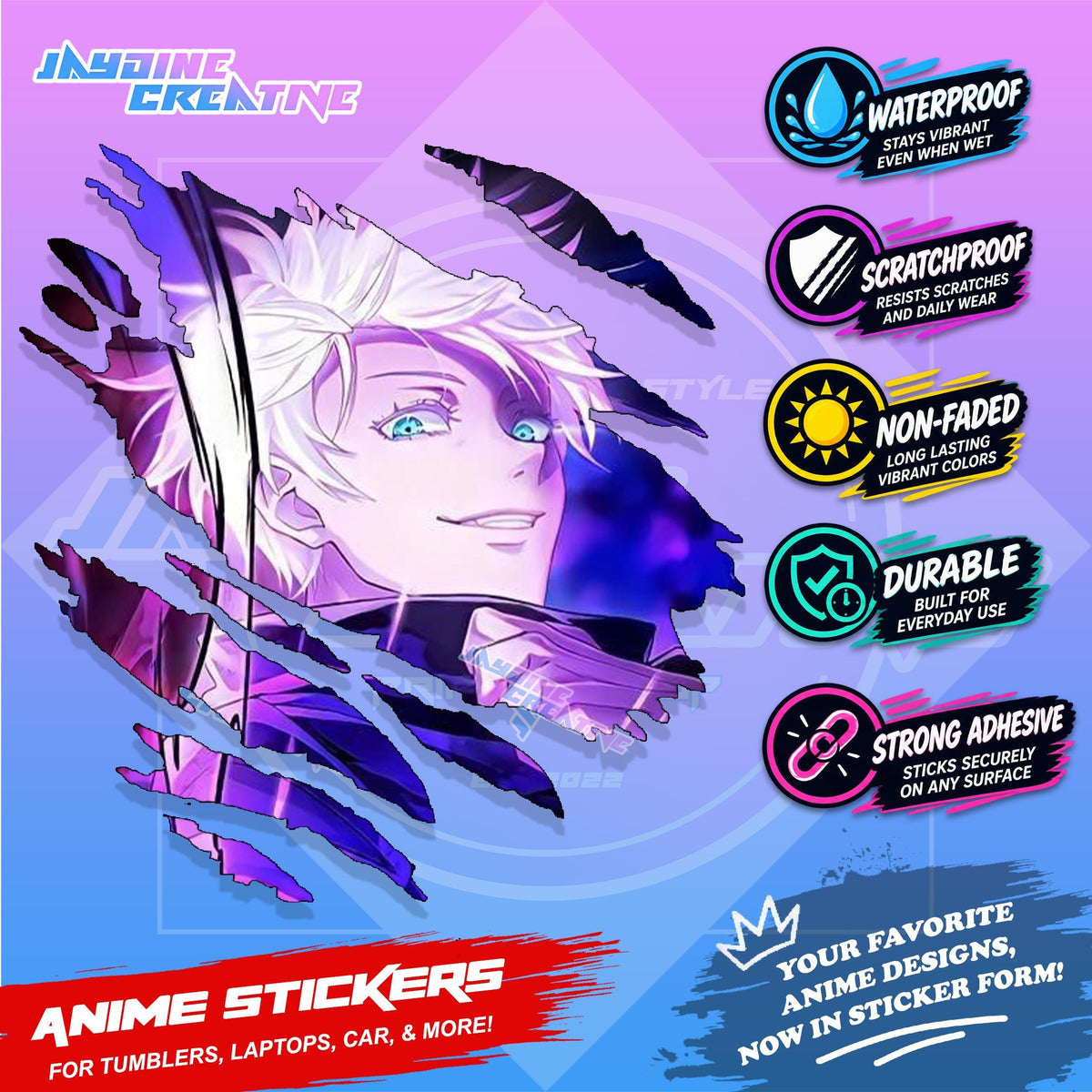 Jujutsu Kaisen Inspired Scratch Sticker | Waterproof Vinyl for Helmet, Motorcycle, Car & Tumbler