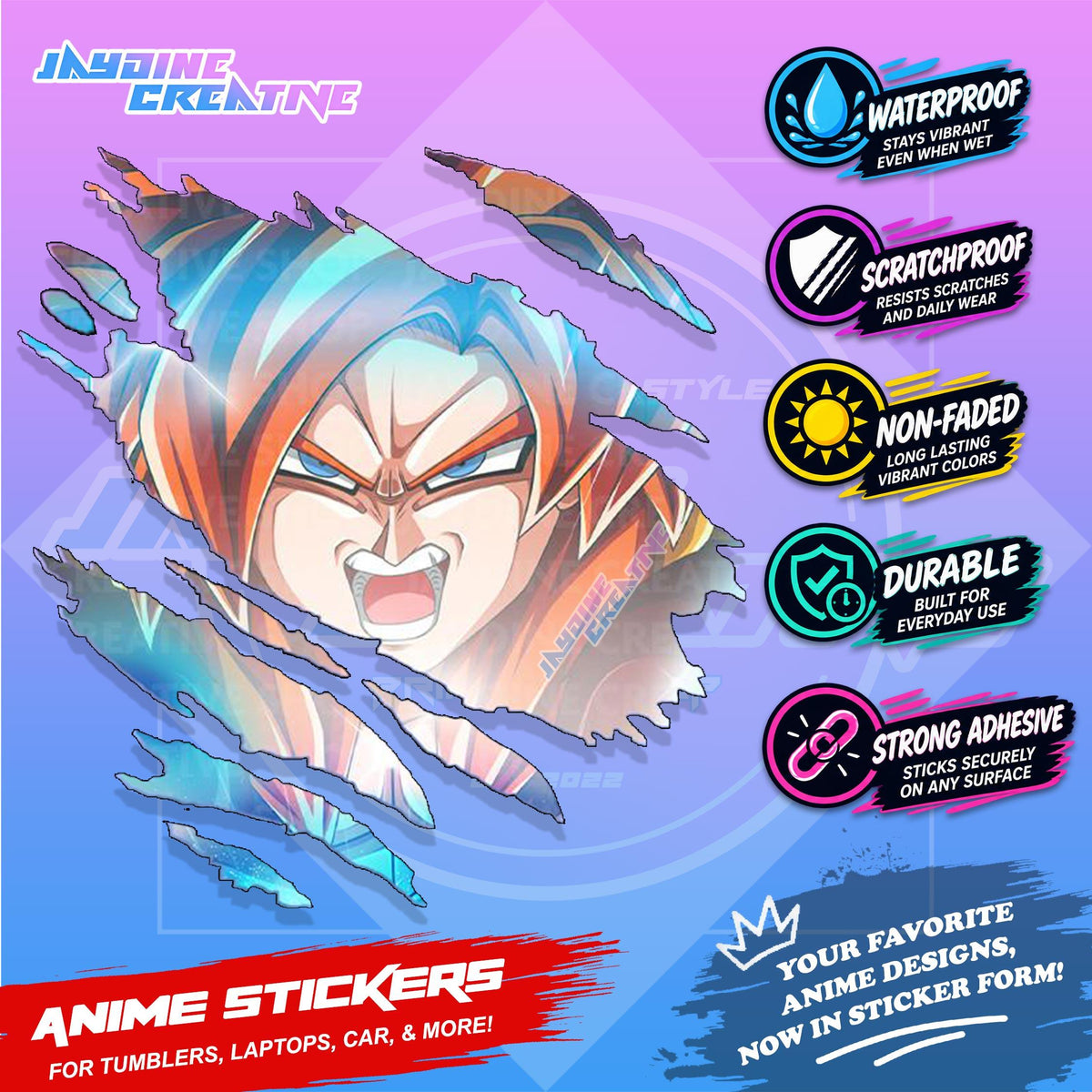Dragonball Anime Inspired Scratch Sticker Waterproof Vinyl for Helmet, Motorcycle, Car & Tumbler