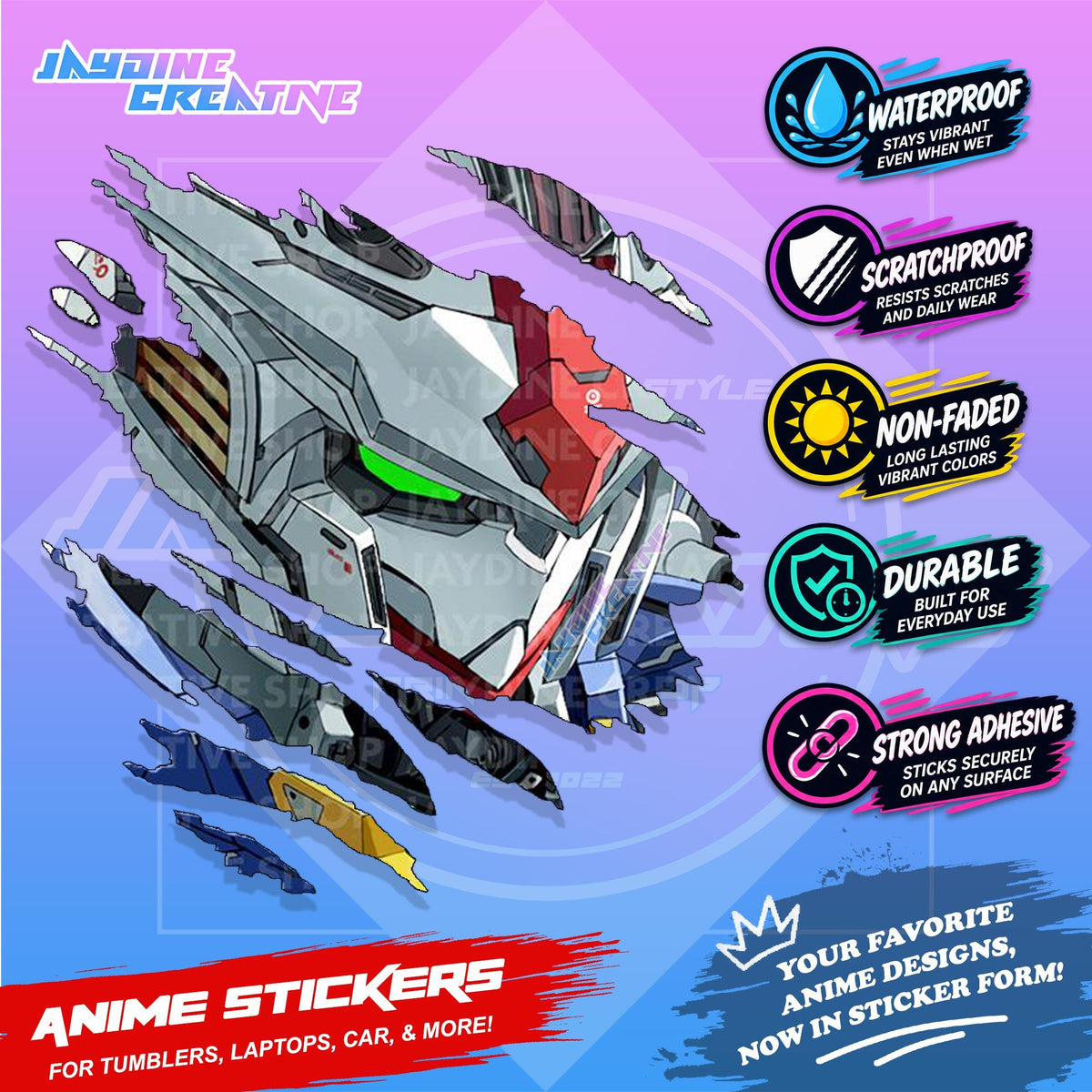 Gundam Inspired Scratch Sticker | Waterproof Vinyl for Helmet, Motorcycle, Car, Laptop & Tumbler