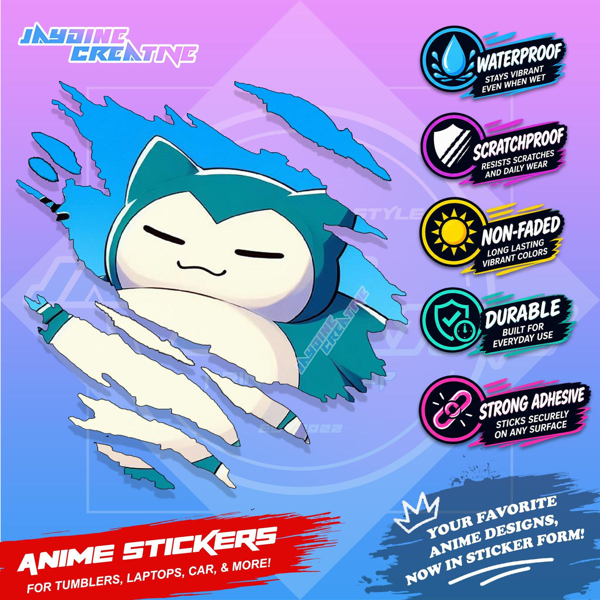 Pokemon Inspired Scratch Sticker | Waterproof Vinyl for Helmet, Motorcycle, Car & Tumbler