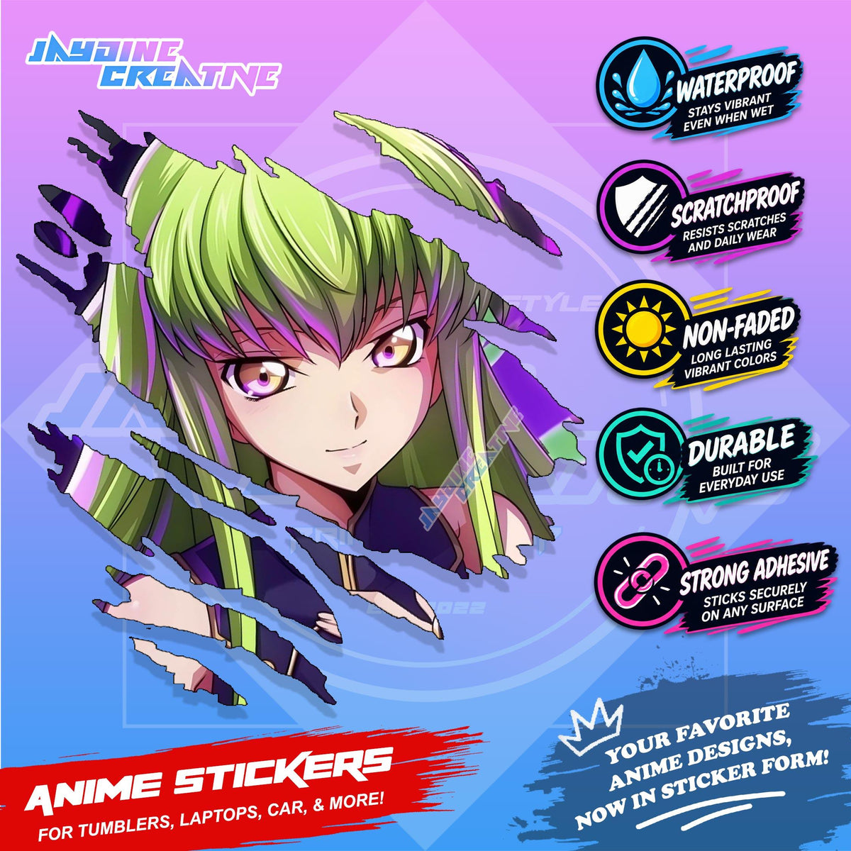 Code Geass Anime Inspired Scratch Sticker Waterproof Vinyl for Helmet, Motorcycle, Laptop & Tumbler