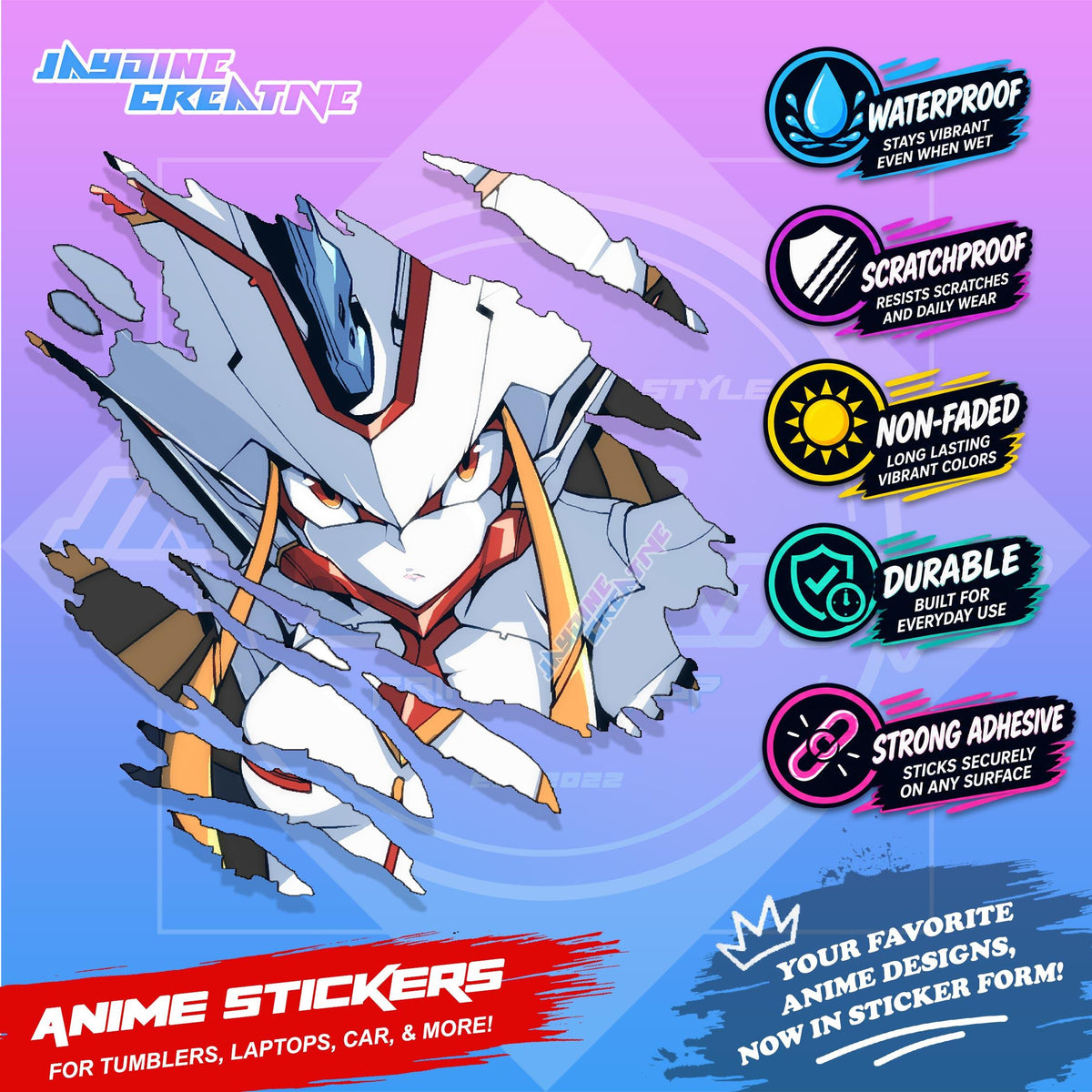 Darling in the Franxx Scratch Sticker Waterproof Vinyl for Helmet, Motorcycle, Car, Laptop & Tumbler