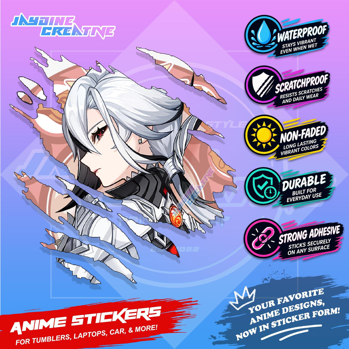 Genshin Impact Inspired Scratch Sticker | Waterproof Vinyl for Helmet, Motorcycle, Laptop & Tumbler