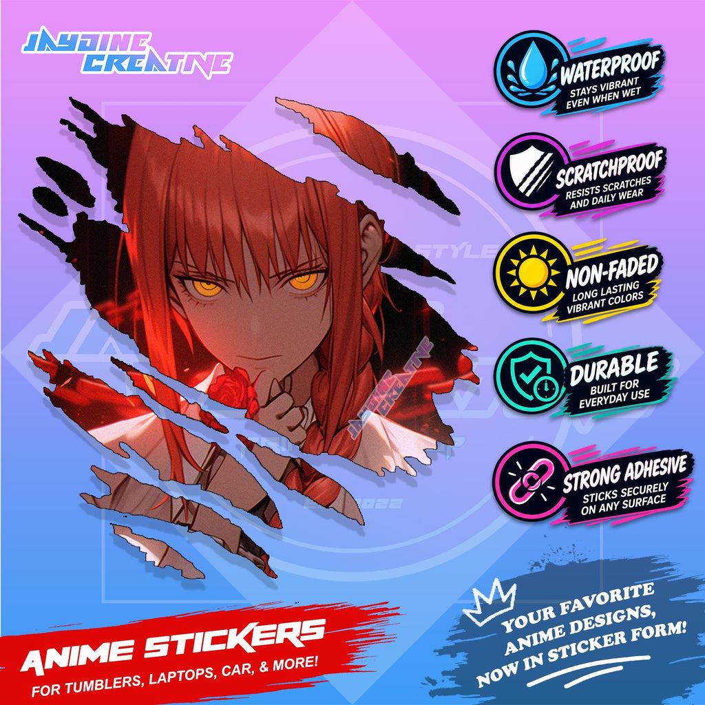 Chainsawman Anime Inspired Scratch Sticker Waterproof Vinyl for Helmet, Motorcycle, Laptop & Tumbler