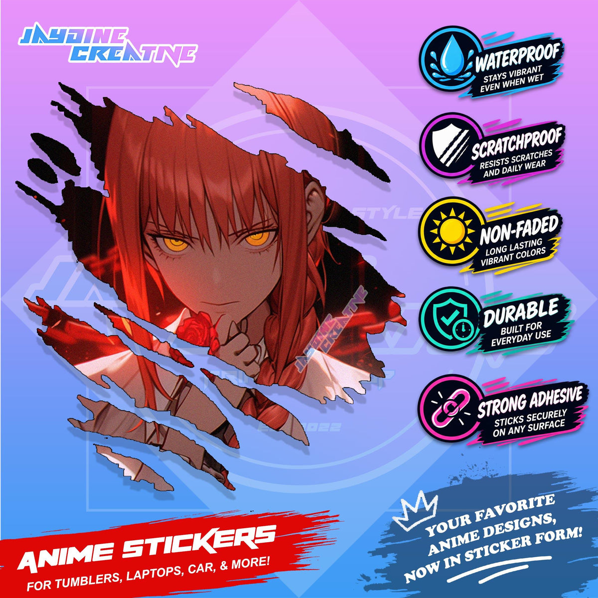 Chainsawman Anime Inspired Scratch Sticker Waterproof Vinyl for Helmet, Motorcycle, Laptop & Tumbler