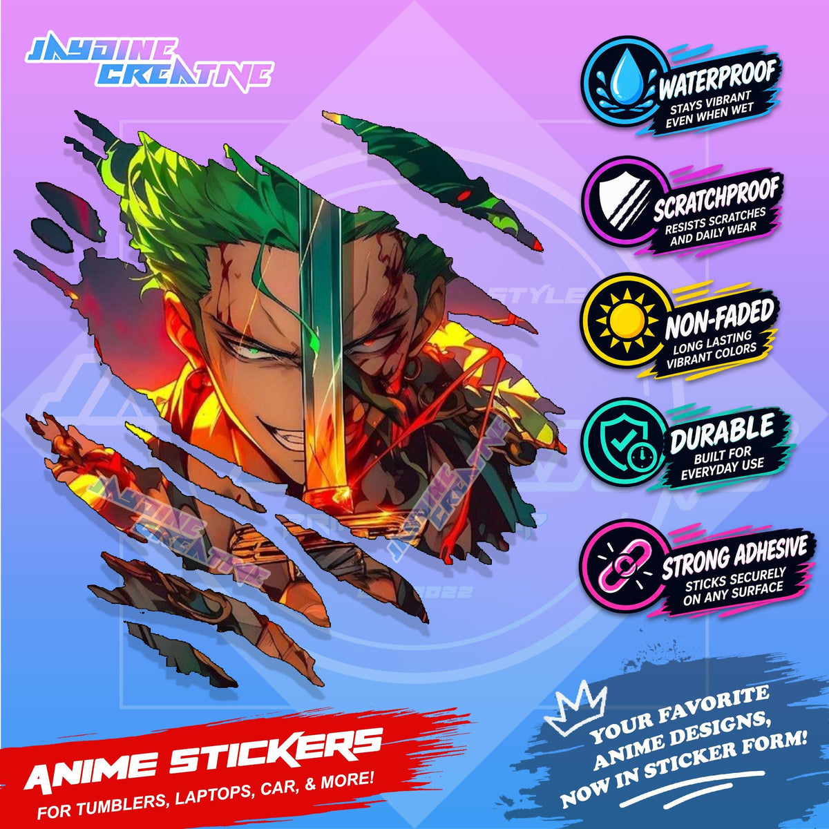 New One Piece Anime Inspired Scratch Sticker Waterproof Vinyl for Helmet, Motorcycle, Car & Tumbler