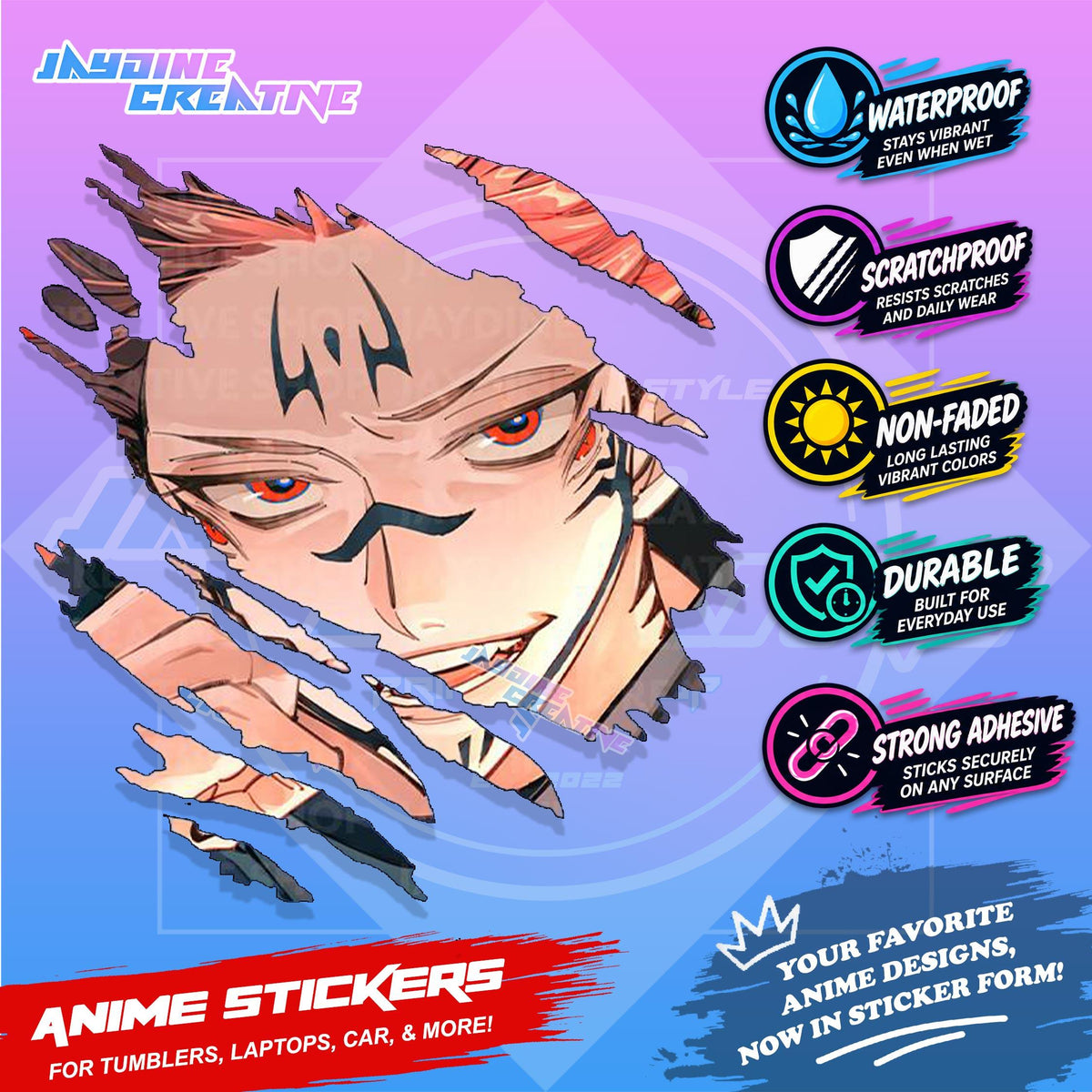 Jujutsu Kaisen Inspired Scratch Sticker | Waterproof Vinyl for Helmet, Motorcycle, Car & Tumbler