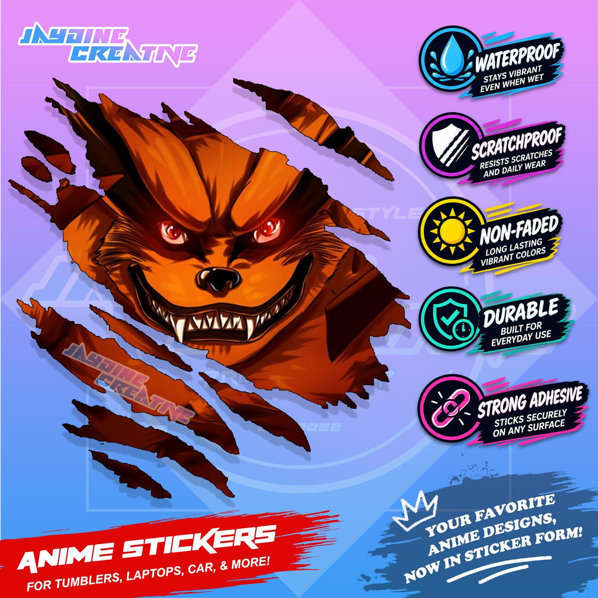 Naruto Inspired Scratch Sticker | Waterproof Vinyl for Helmet, Motorcycle, Car & Tumbler