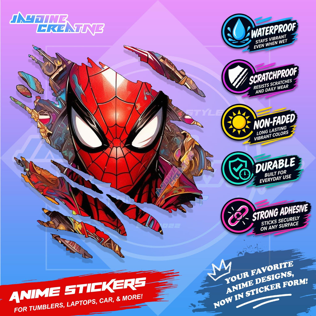 Spiderman Inspired Scratch Sticker Waterproof Vinyl for Helmet, Motorcycle, Car, Laptop & Tumbler