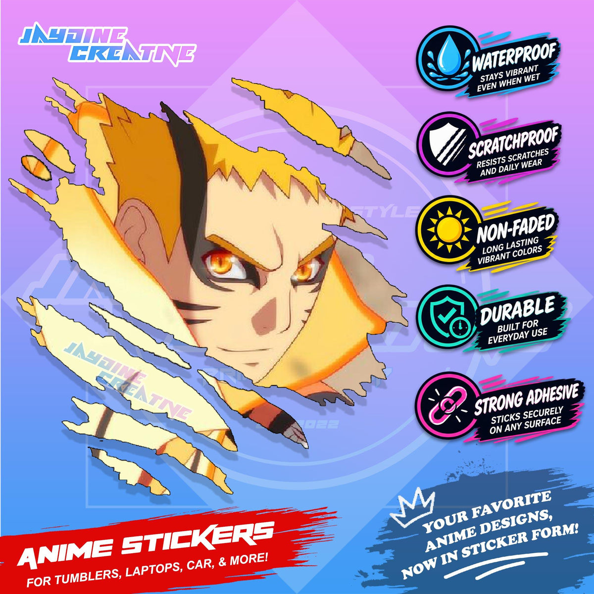 Naruto Inspired Scratch Sticker | Waterproof Vinyl for Helmet, Motorcycle, Car & Tumbler
