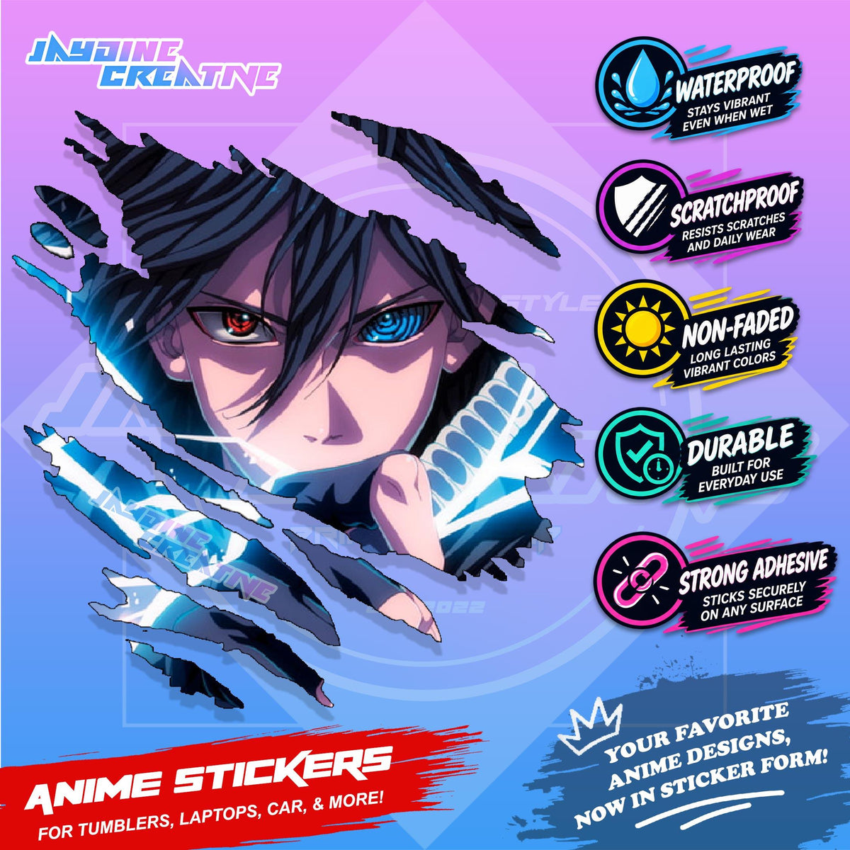 Naruto Inspired Scratch Sticker | Waterproof Vinyl for Helmet, Motorcycle, Car & Tumbler