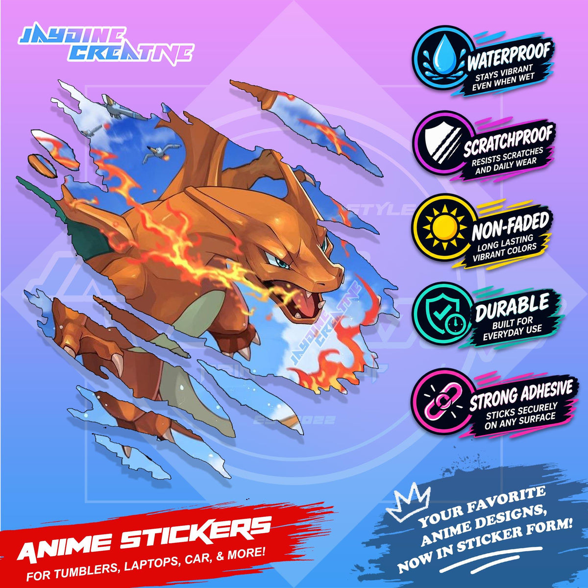 Pokemon Inspired Scratch Sticker | Waterproof Vinyl for Helmet, Motorcycle, Car & Tumbler