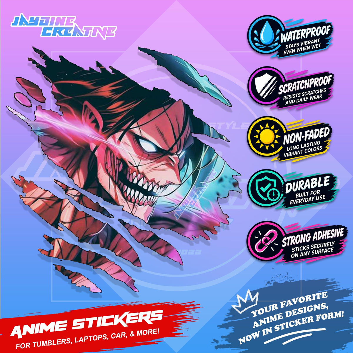 Attack on Titan Anime Inspired Scratch Sticker Waterproof Vinyl for Helmet Motorcycle, Car & Tumbler