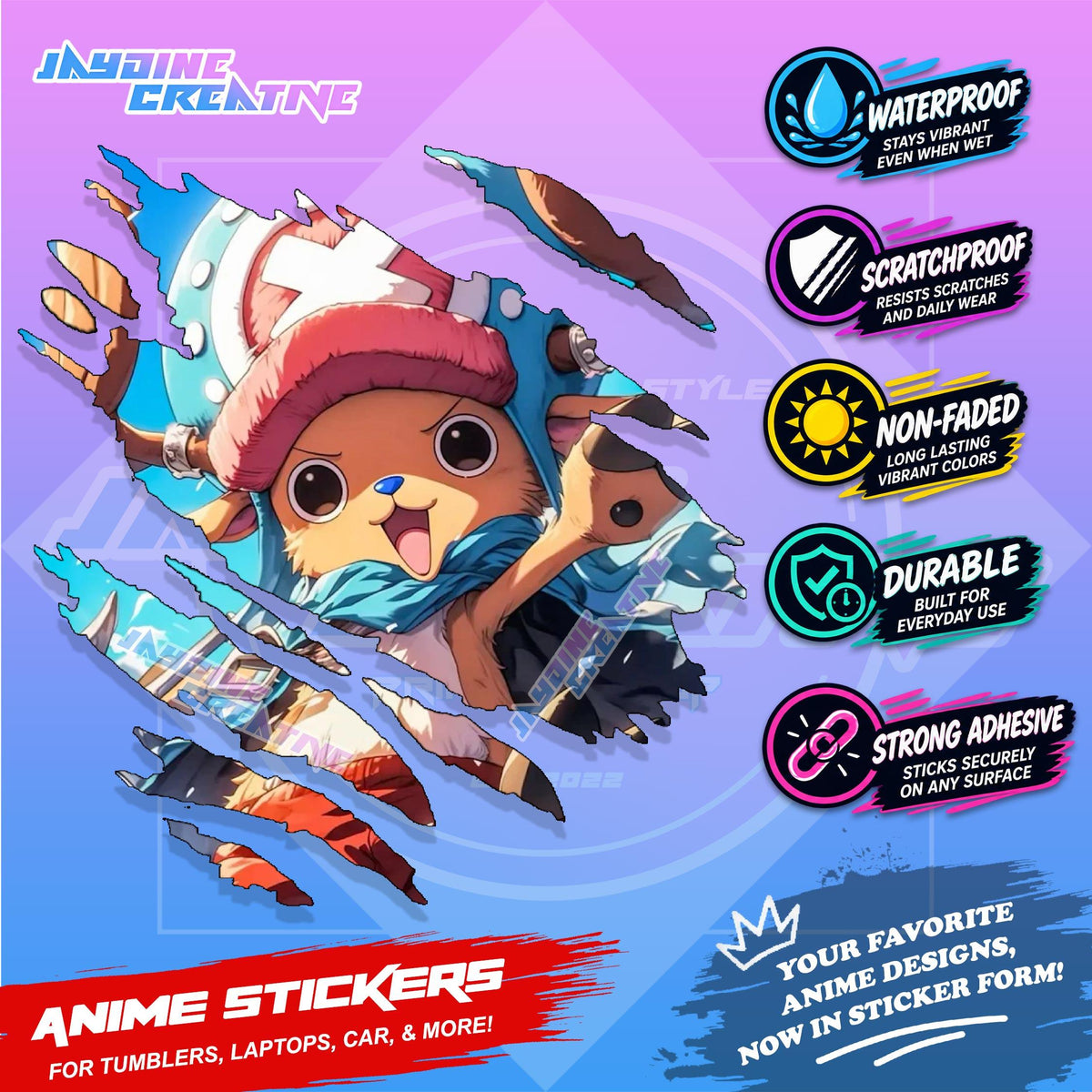 New One Piece Anime Inspired Scratch Sticker Waterproof Vinyl for Helmet, Motorcycle, Car & Tumbler