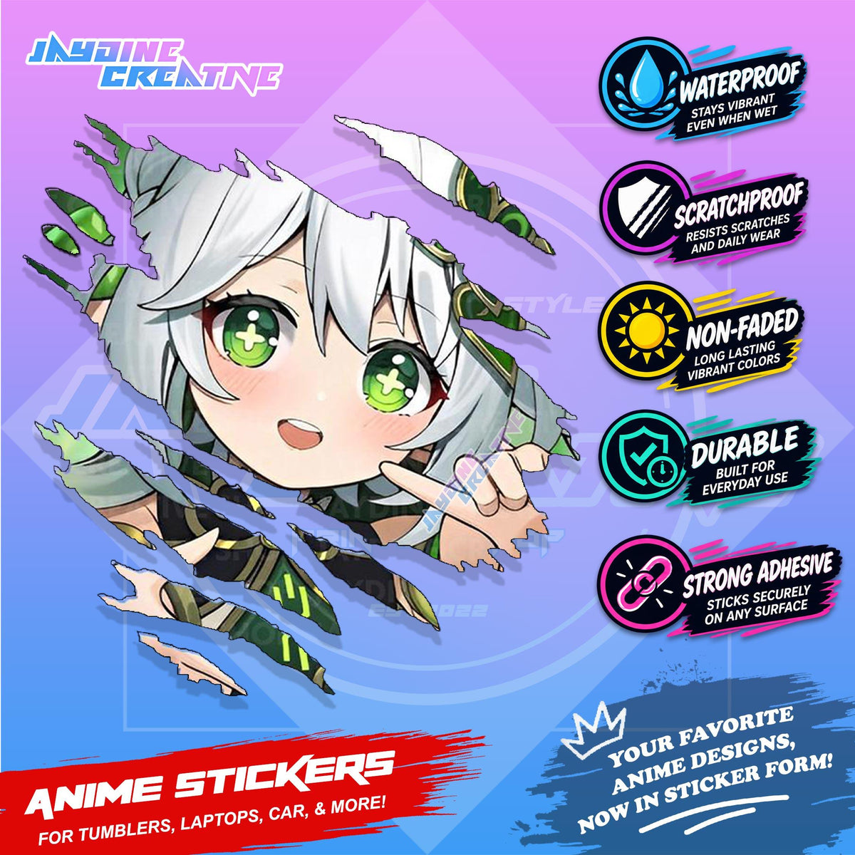 Genshin Impact Inspired Scratch Sticker | Waterproof Vinyl for Helmet, Motorcycle, Laptop & Tumbler
