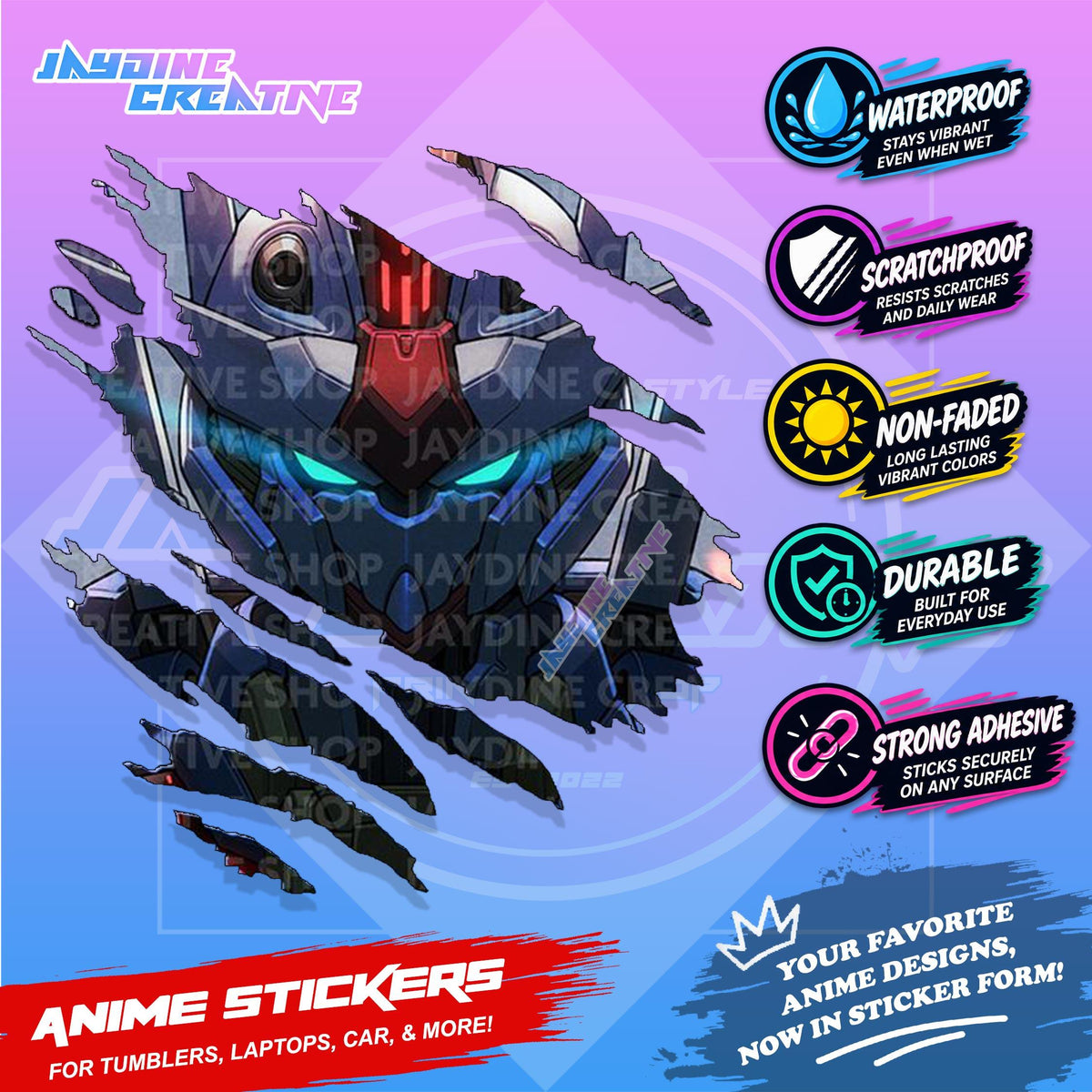 Gundam Inspired Scratch Sticker | Waterproof Vinyl for Helmet, Motorcycle, Car, Laptop & Tumbler