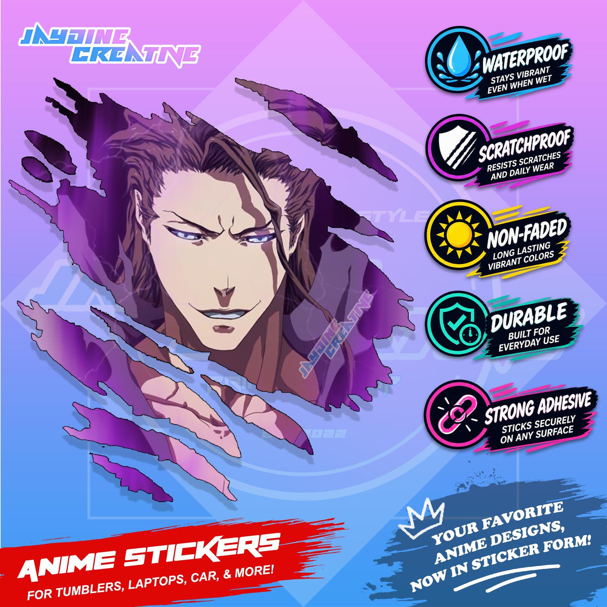 Bleach Anime Inspired Scratch Sticker Waterproof Vinyl for Helmet, Motorcycle, Car, Laptop & Tumbler