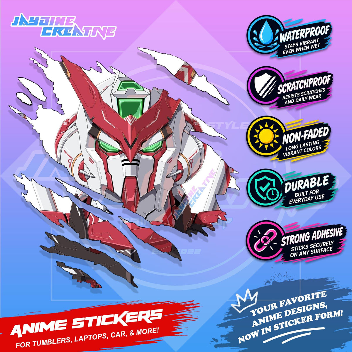 Gundam Inspired Scratch Sticker | Waterproof Vinyl for Helmet, Motorcycle, Car, Laptop & Tumbler