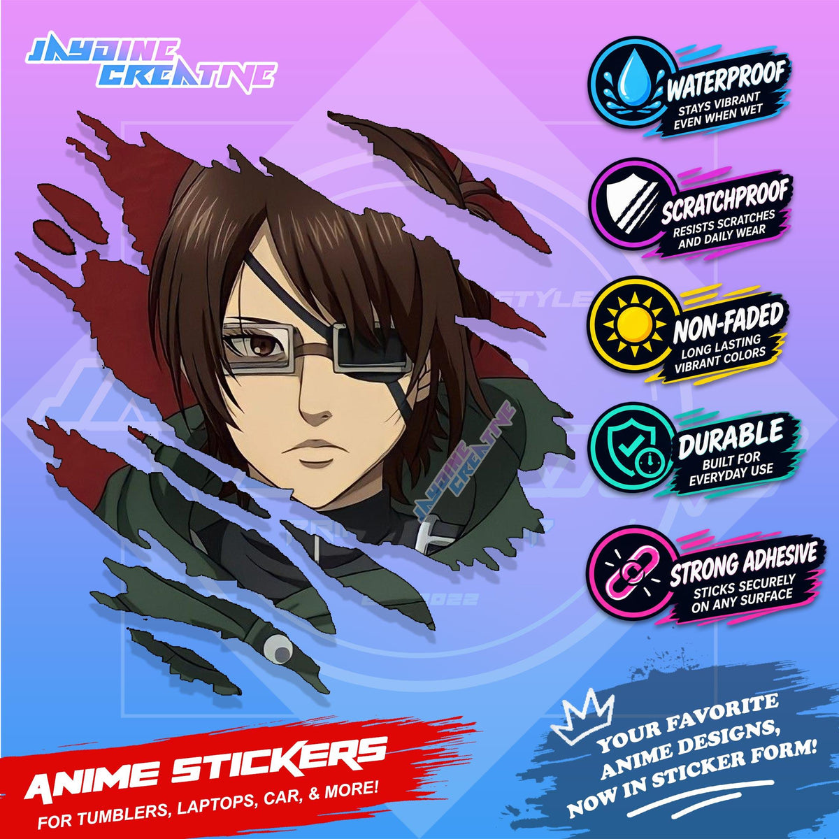 Attack on Titan Anime Inspired Scratch Sticker Waterproof Vinyl for Helmet Motorcycle, Car & Tumbler