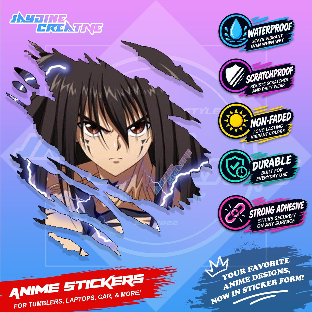Yu yu Hakusho Ghost Fighter Scratch Sticker Waterproof Vinyl for Helmet Motorcycle, Laptop & Tumbler