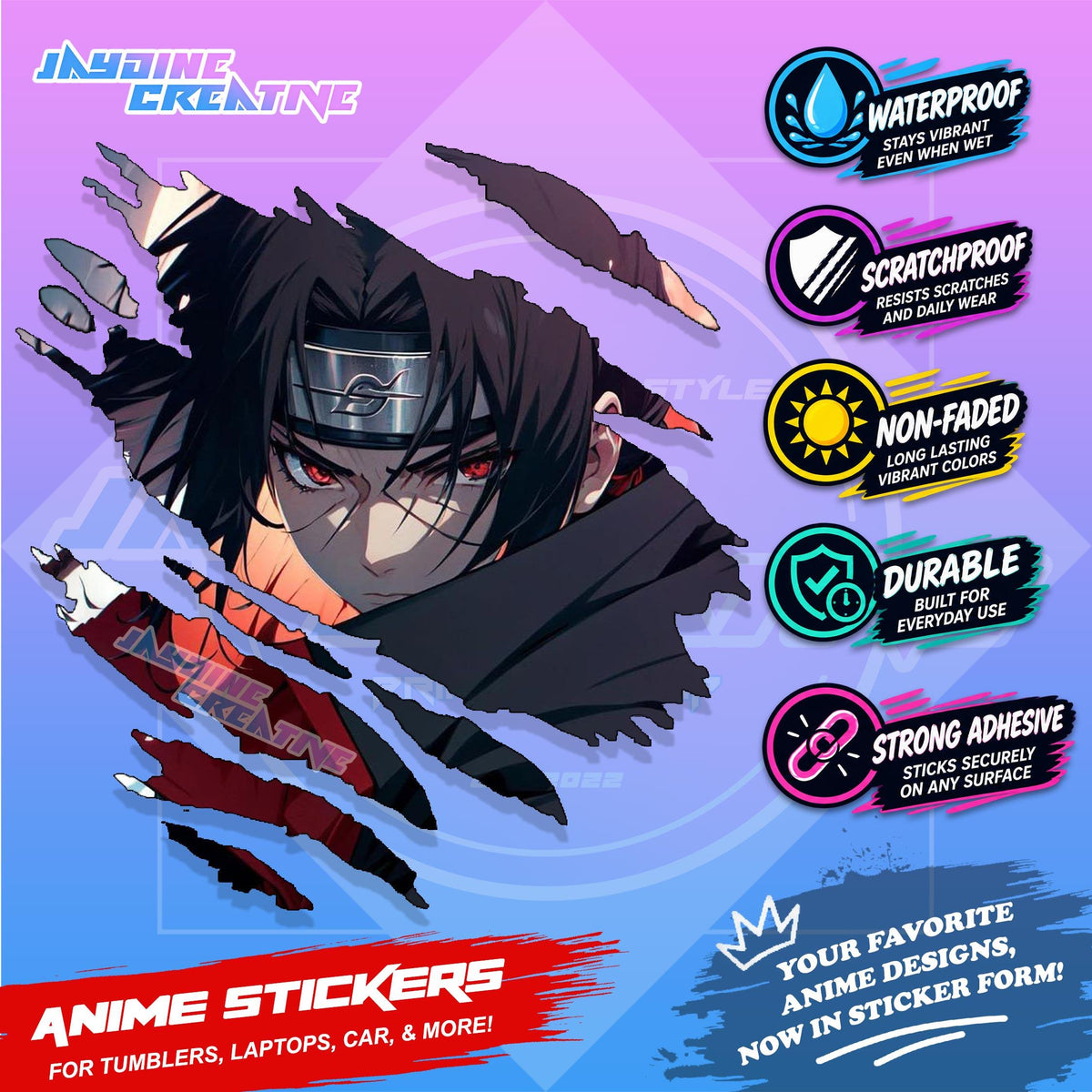 Naruto Inspired Scratch Sticker | Waterproof Vinyl for Helmet, Motorcycle, Car & Tumbler