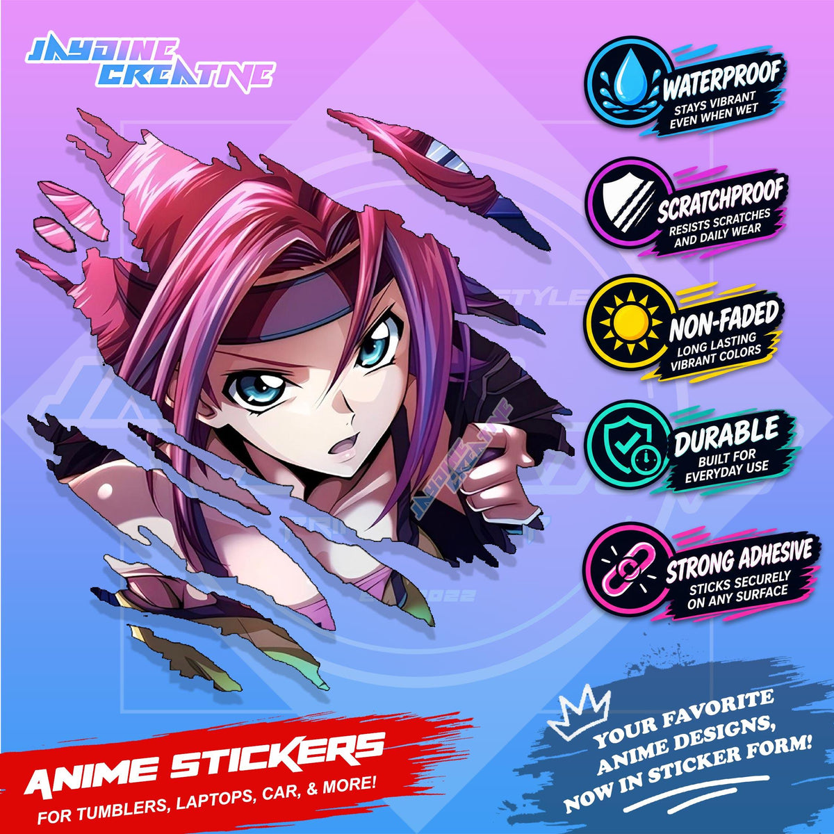 Code Geass Anime Inspired Scratch Sticker Waterproof Vinyl for Helmet, Motorcycle, Laptop & Tumbler
