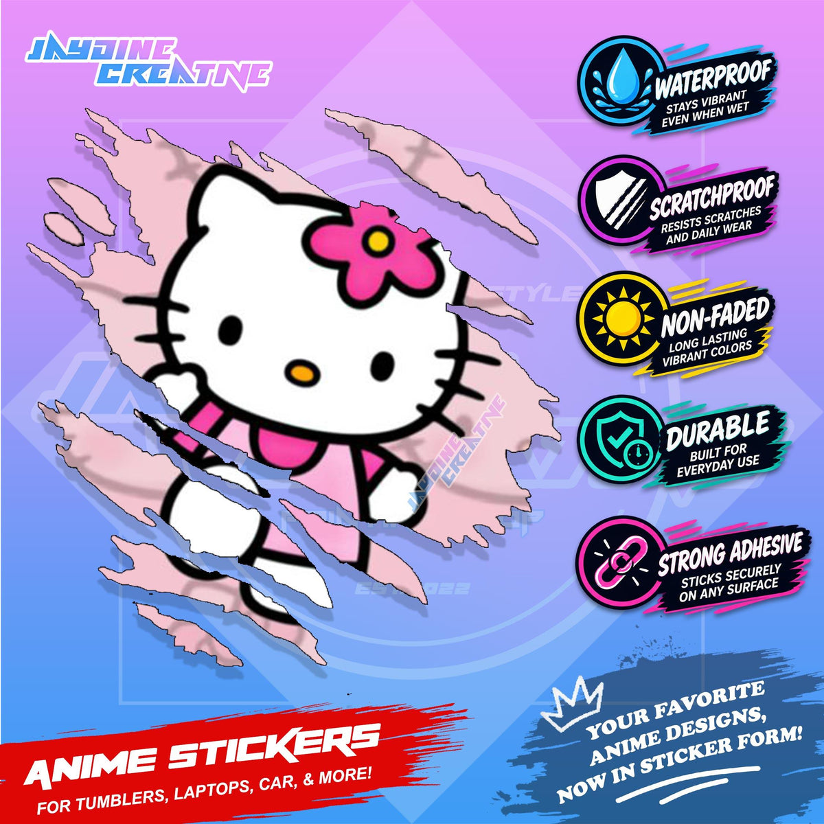 Kids Edition Cartoon Inspired Scratch Sticker Waterproof Vinyl for Helmet, Motorcycle, Car & Tumbler