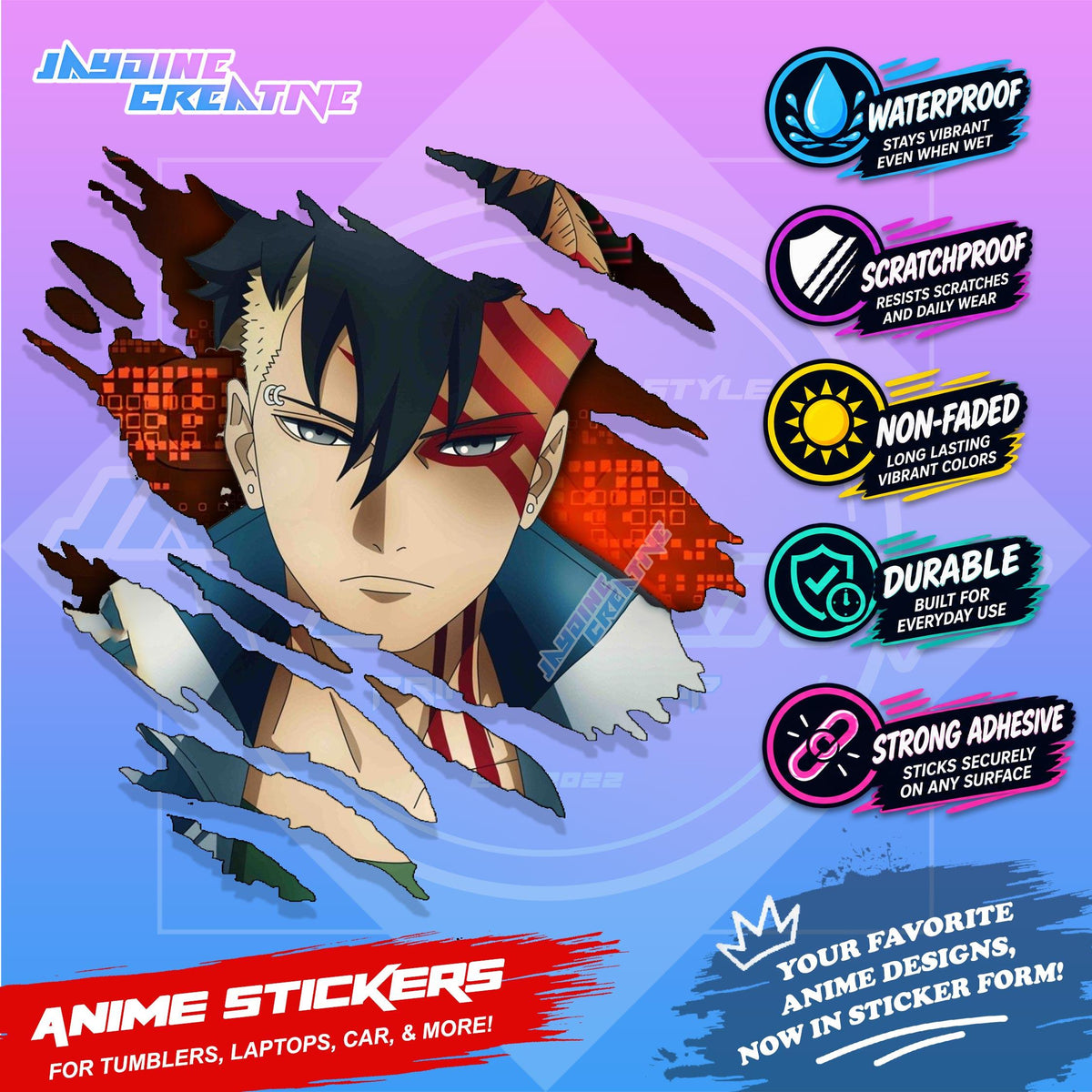 Boruto Anime Inspire Scratch Sticker Waterproof Vinyl for Helmet, Motorcycle, Car, Laptop & Tumbler