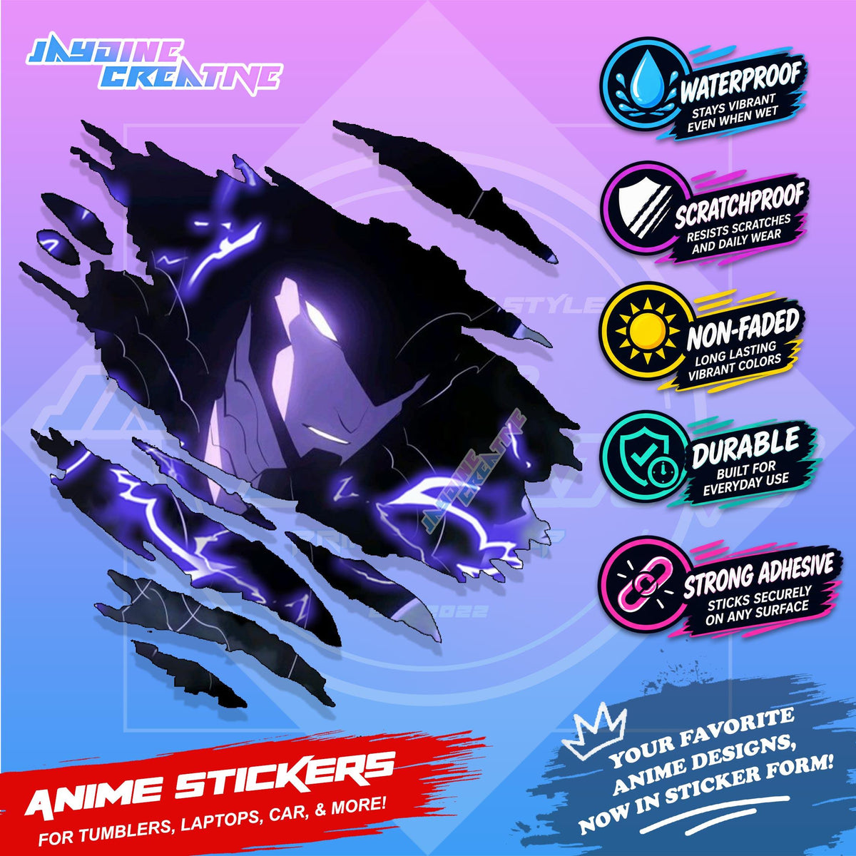 Solo Leveling Inspired Scratch Sticker | Waterproof Vinyl for Helmet, Motorcycle, Car & Tumbler