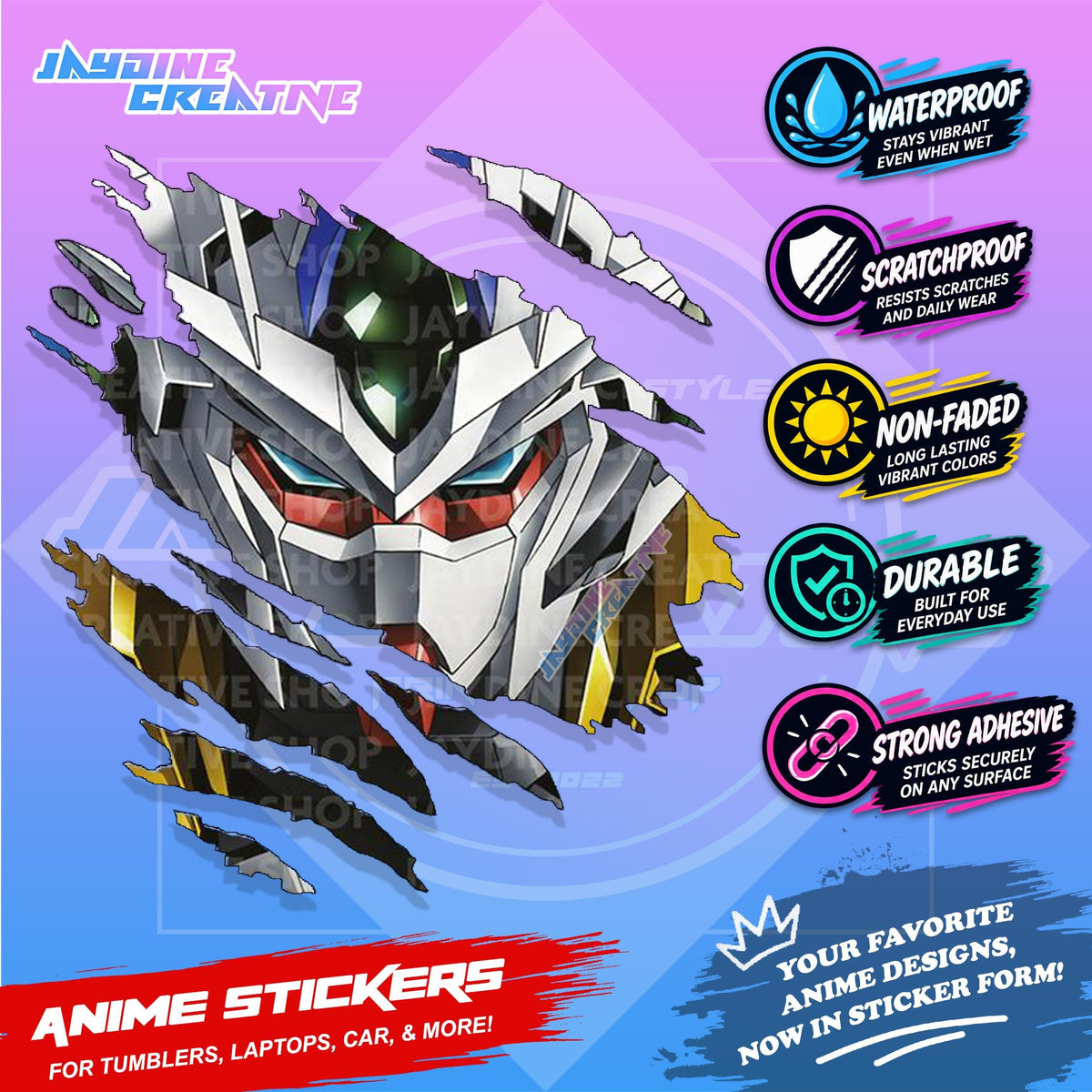Gundam Inspired Scratch Sticker | Waterproof Vinyl for Helmet, Motorcycle, Car, Laptop & Tumbler