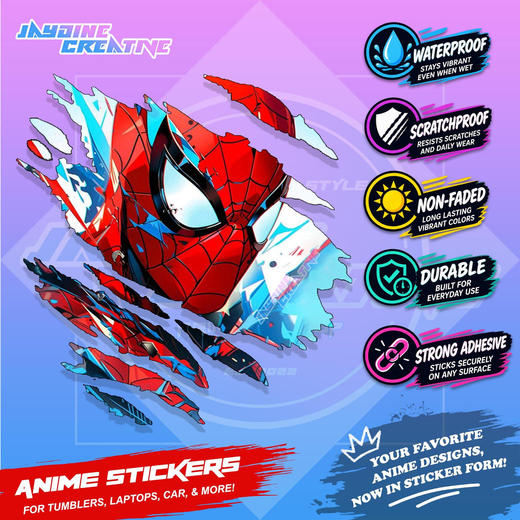 Spiderman Inspired Scratch Sticker Waterproof Vinyl for Helmet, Motorcycle, Car, Laptop & Tumbler