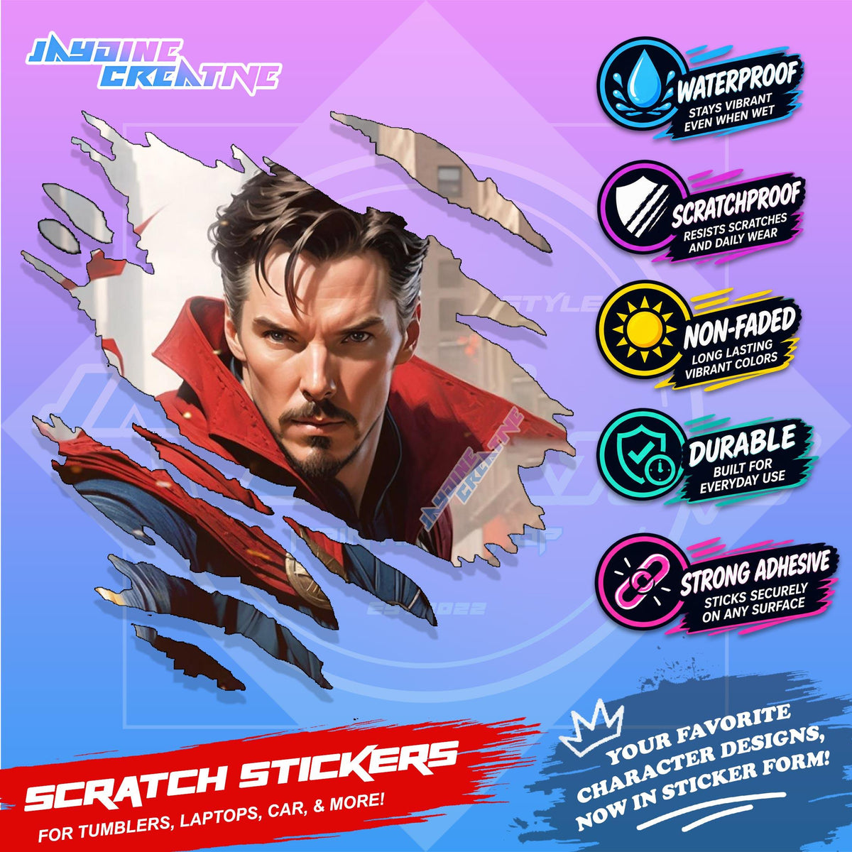 Avengers Marvel Inspired Scratch Sticker Waterproof Vinyl for Helmet, Motorcycle, Car & Tumbler