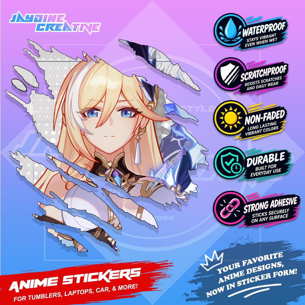 Honkai Impact 3rd Inspired Scratch Sticker Waterproof Vinyl for Helmet, Motorcycle, Car & Tumbler