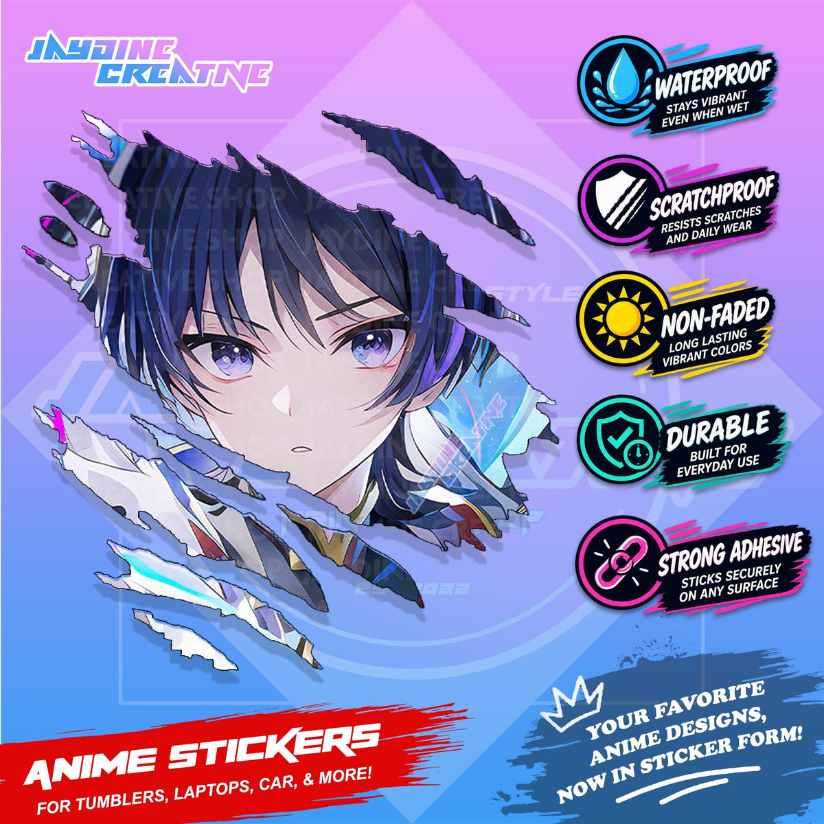 Genshin Impact Inspired Scratch Sticker | Waterproof Vinyl for Helmet, Motorcycle, Laptop & Tumbler
