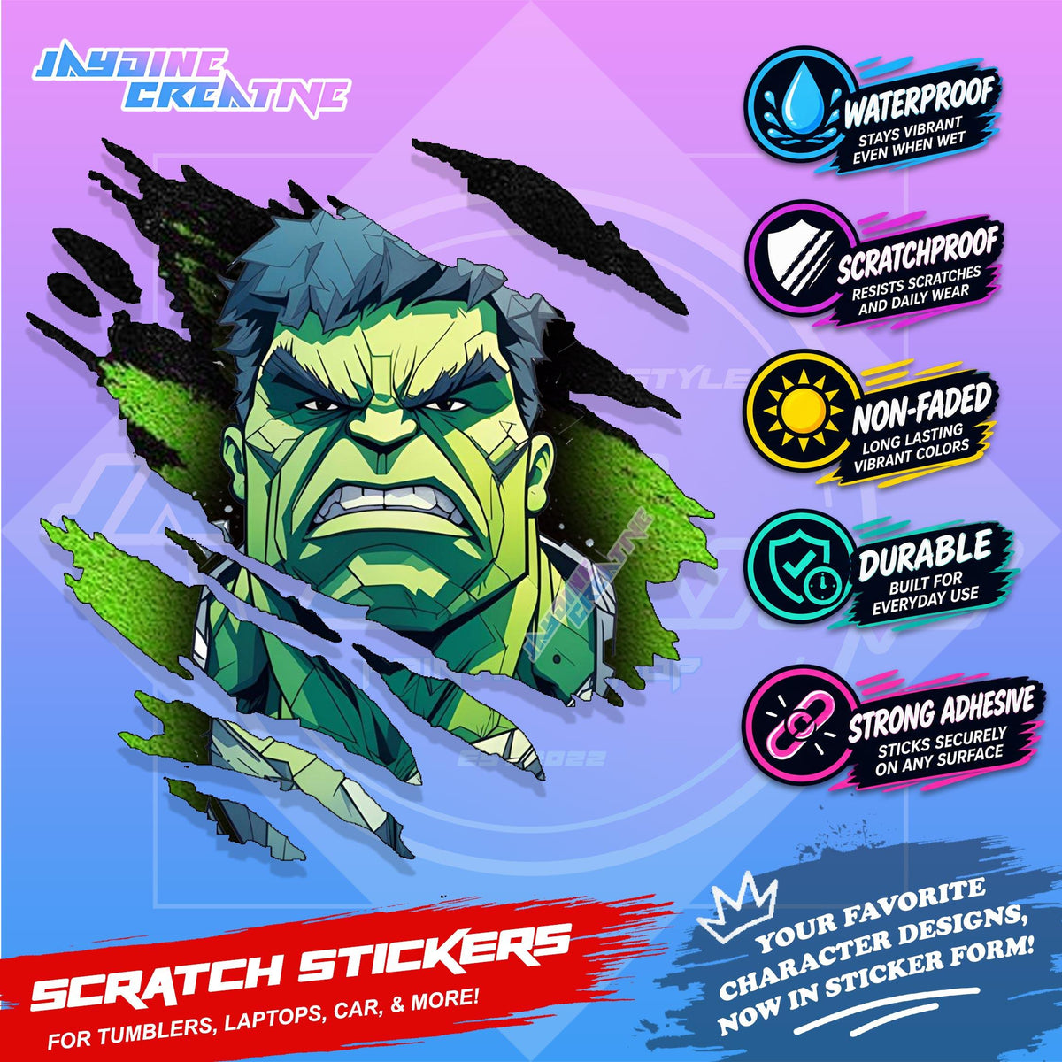 Avengers Marvel Inspired Scratch Sticker Waterproof Vinyl for Helmet, Motorcycle, Car & Tumbler