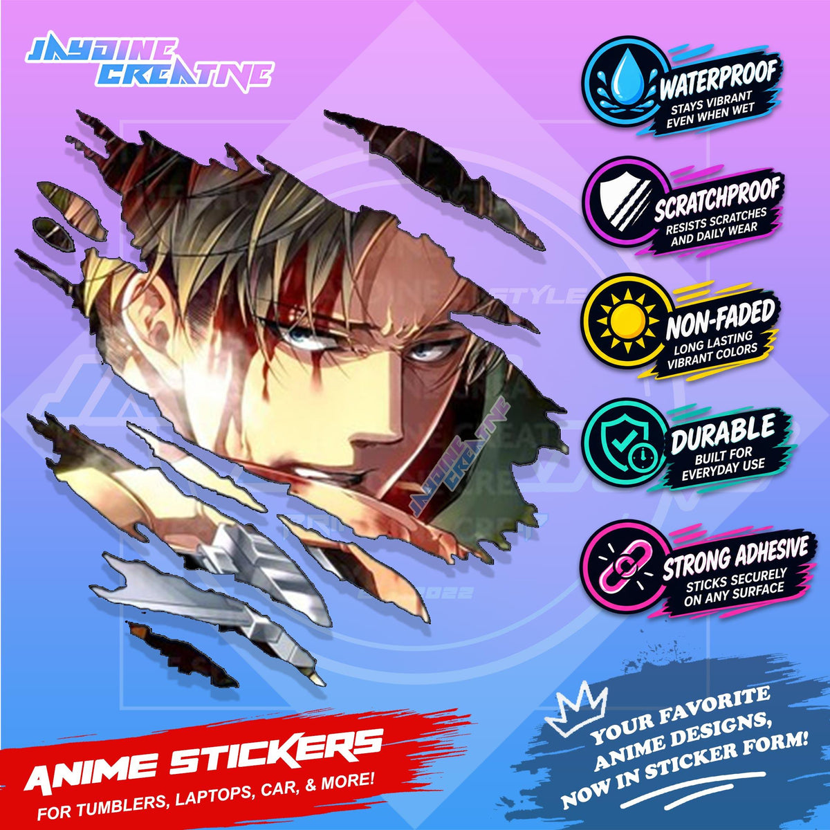 Attack on Titan Anime Inspired Scratch Sticker Waterproof Vinyl for Helmet Motorcycle, Car & Tumbler