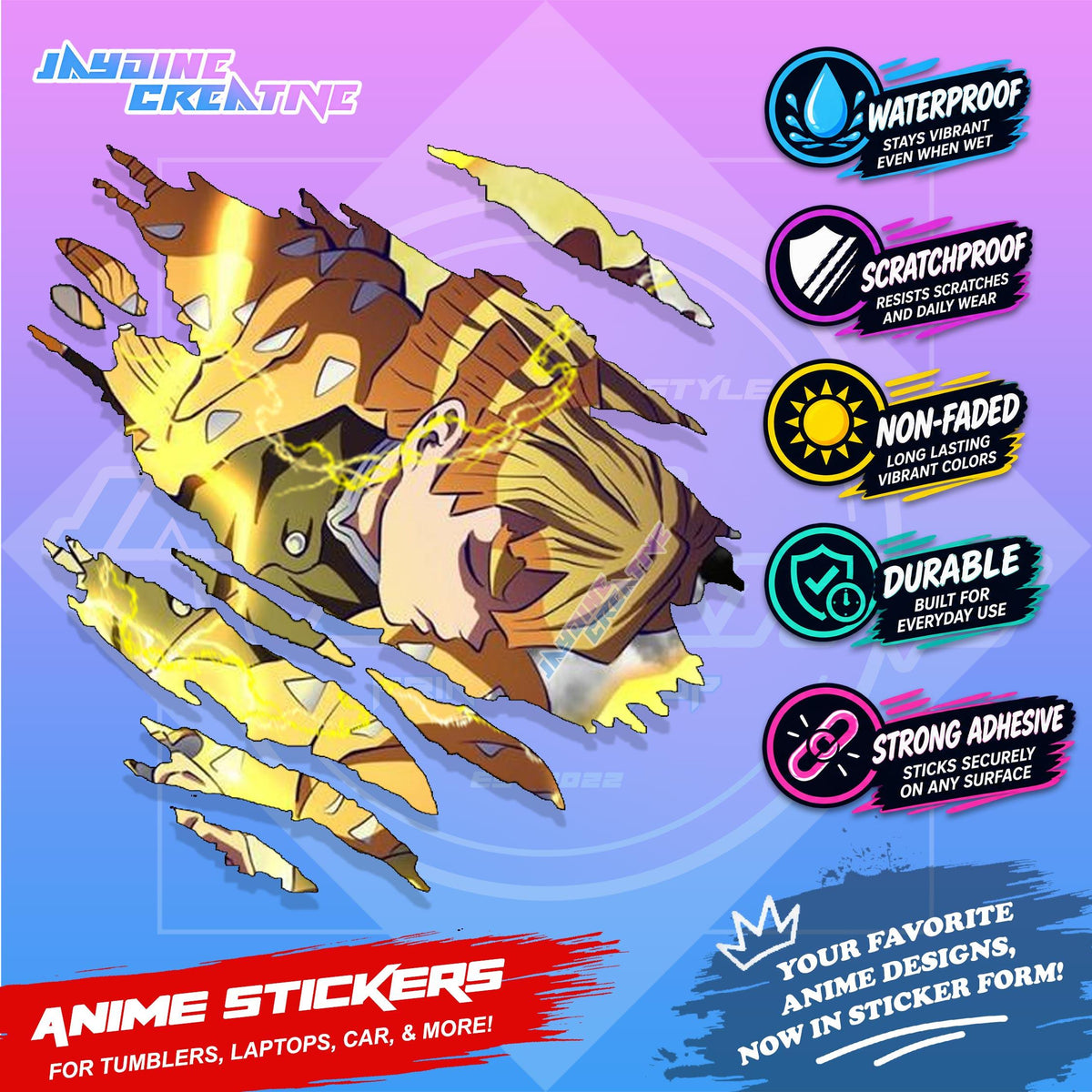 Demon Slayer Anime Inspired Scratch Sticker | Waterproof Vinyl for Helmet, Motorcycle & Tumbler