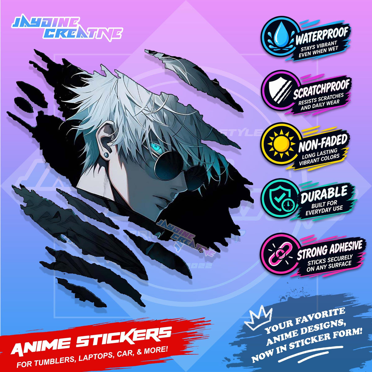 Jujutsu Kaisen Inspired Scratch Sticker | Waterproof Vinyl for Helmet, Motorcycle, Car & Tumbler