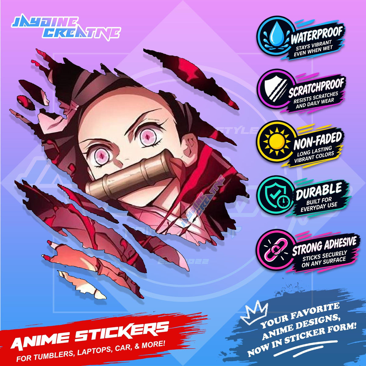 Demon Slayer Anime Inspired Scratch Sticker | Waterproof Vinyl for Helmet, Motorcycle & Tumbler